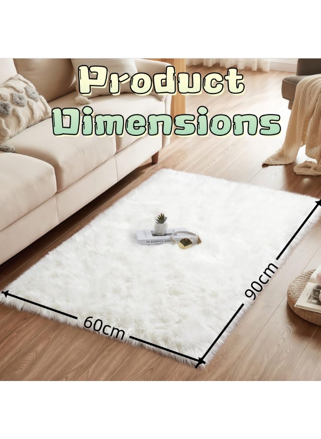White Faux Fur Rug,Luxury Fluffy Rugs for Bedroom,60*90CM Washable Area Rugs,Sheepskin Bedroom Rug,Furry Carpet Small Shag Rug,Soft Throw Living Room,Kids Boys Girls Room Decor (Y2547) - Image 3